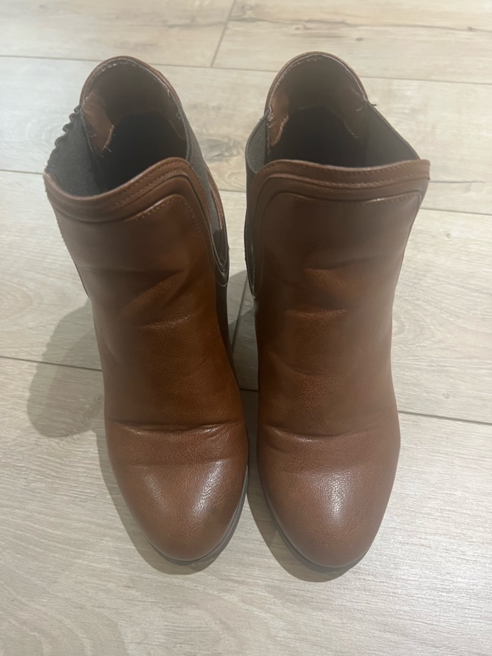 Call It Spring Women's Tan Brown Leather Ankle Booties, size 37